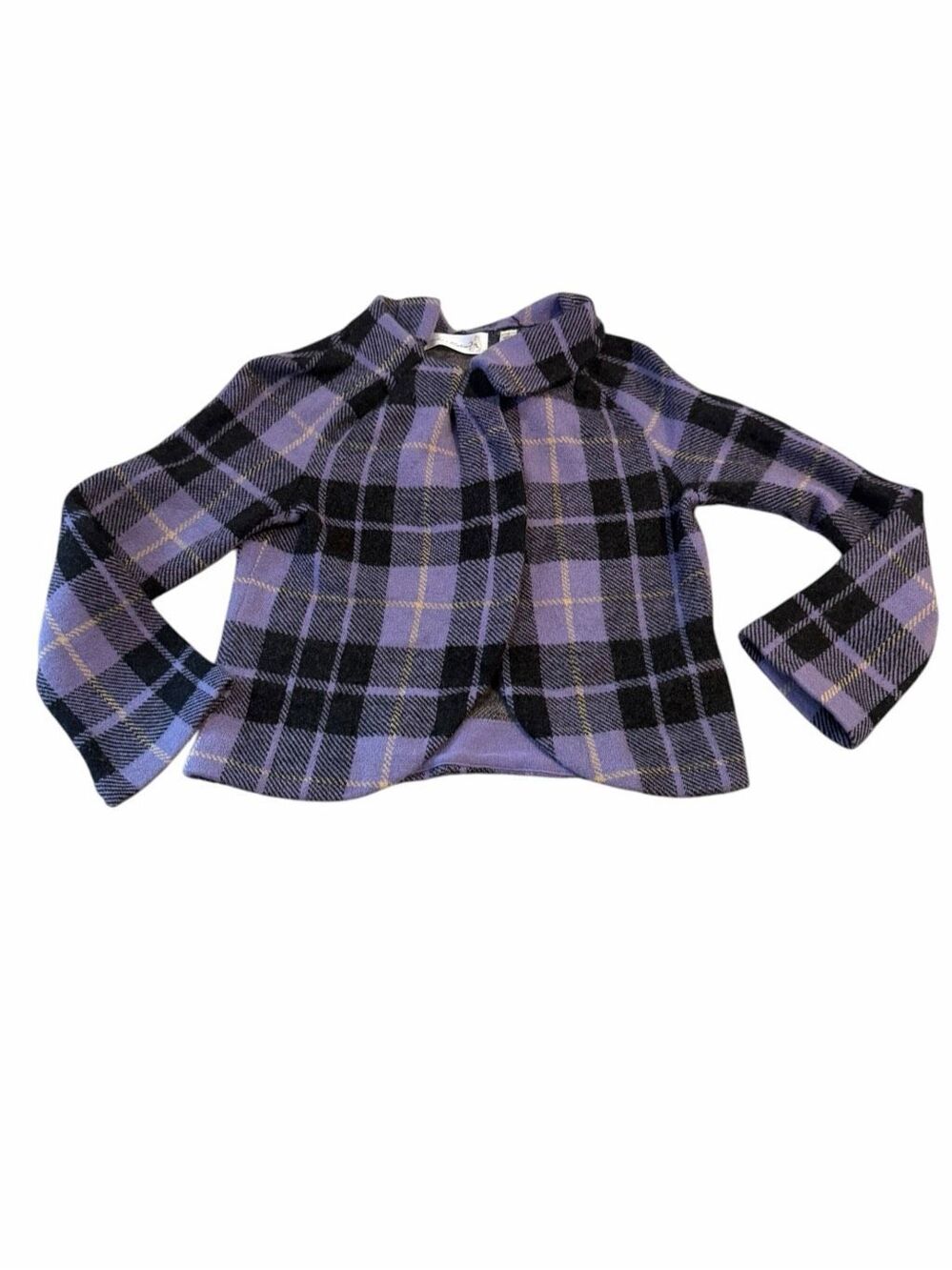 CHARLIE & ROBIN Anthropologie Purple Black Plaid Wool Cropped Jacket Small - Picture 2 of 6